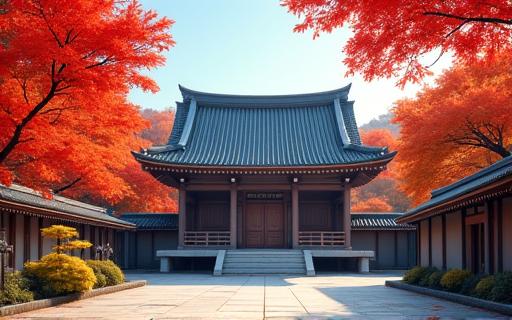 紅葉に染まる京都の寺院